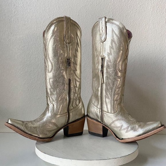 Lane Shoes New Junk Gypsy Lane Nighthawk Cowgirl Western Boots 6 Gold Cowboy Snip Toe Tall